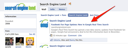 zrzut ekranowy fanpejdża Search Engine Land