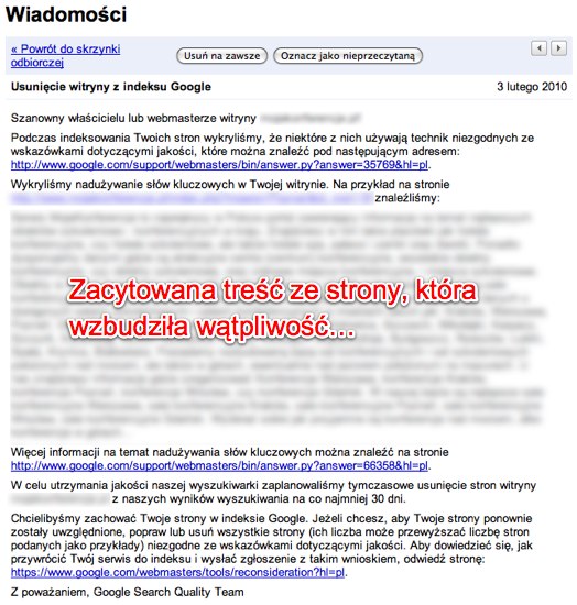 Ban Usunięcie witryny z indeksu Google