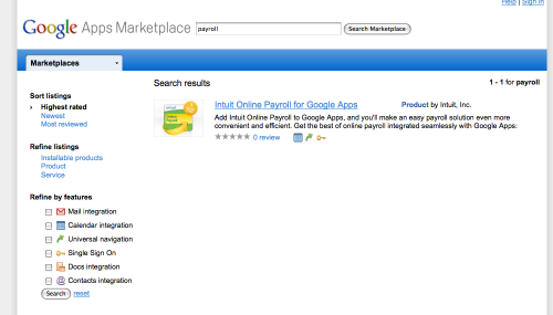 lista wyników wyszukiwania w Google Marketplace