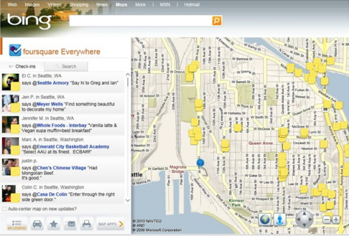 mapy Bing - integracja z Foursquare