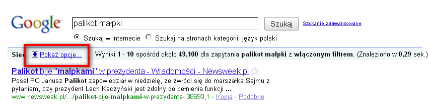 Gdzie znaleźć link [pokaż opcje] w SERP-ach Google