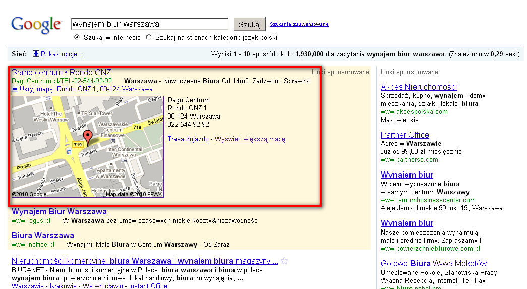 rozszerzony widok płatnego linku