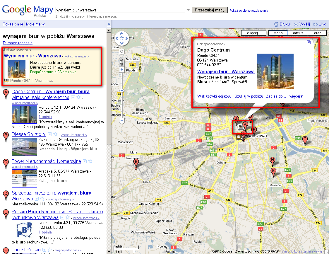 rozszerzone AdWords w Google Maps