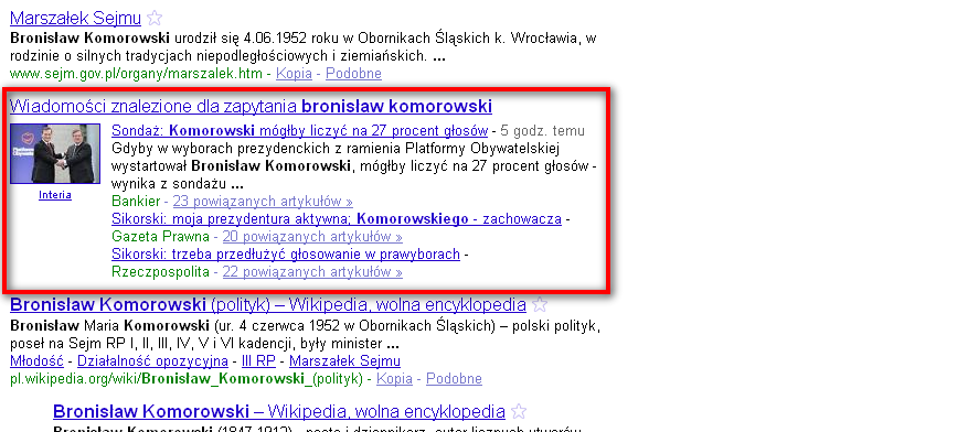 wyniki z Google News