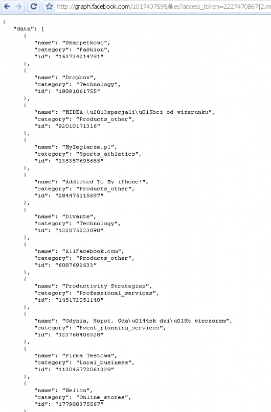 Facebook - dane z API gołego Facebook - dane z API gołego
