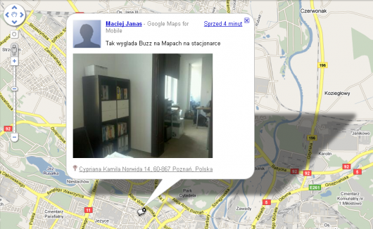 Google Buzz na mapach stacjonarnych Google Buzz na mapach stacjonarnych