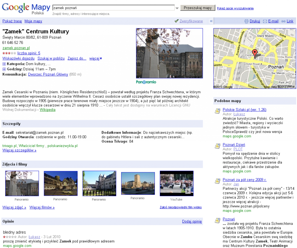 Miejsca Google - dawna Strona miejsca