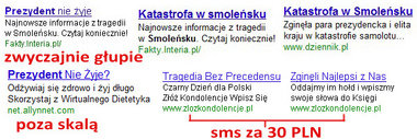 reklamy AdWords związane z katastrofą smoleńską - wg Olsa