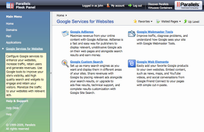Plesk i wbudowane weń Google Services for Websites Plesk i wbudowane weń Google Services for Websites