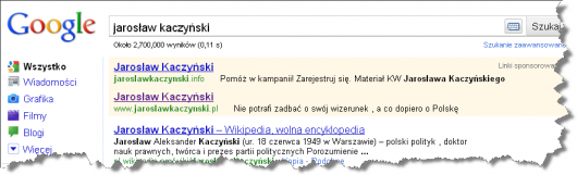 "Jarosław Kaczyński"- reklama AdWords