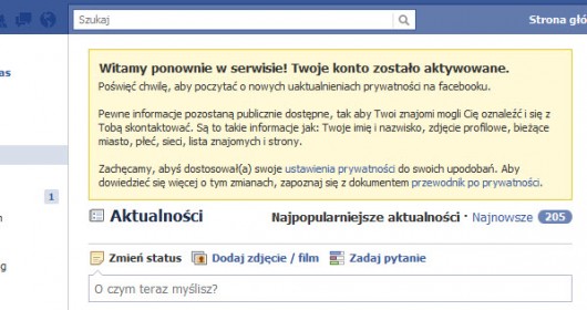 powitanie po ponownej aktywacji konta na Facebooku powitanie po ponownej aktywacji konta na Facebooku