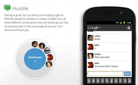 Google Plus - usługa - Huddle - zrzut ekranowy